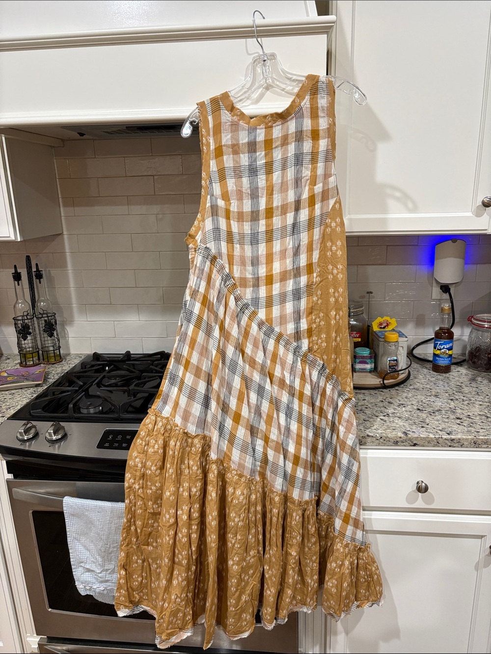 Free People Mustard Plaid & Floral Patchwork Maxi Dress